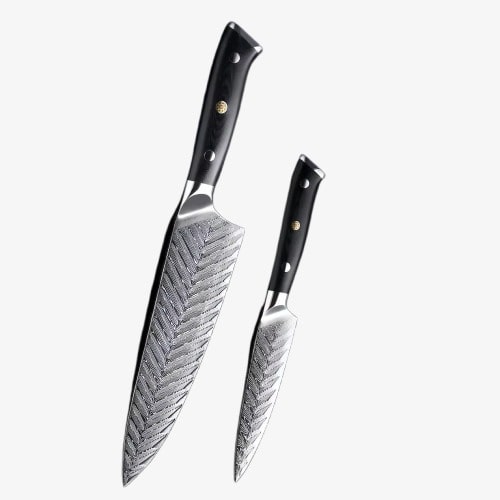 Set de deux Couteaux Japonais Gyuto, Petty en Acier Damas - Collection Yukimuri