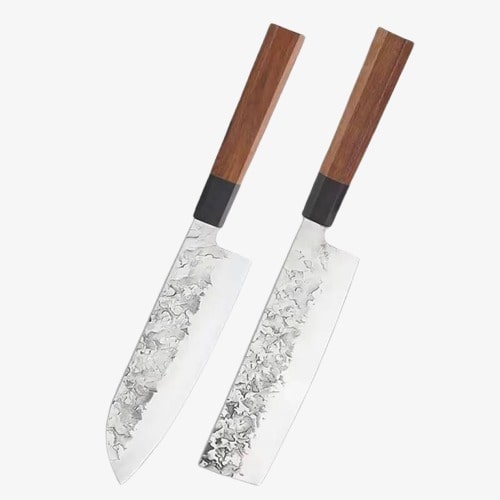 Set de deux Couteaux Japonais Santoku, Nakiri en Acier Damas - Collection Takedo