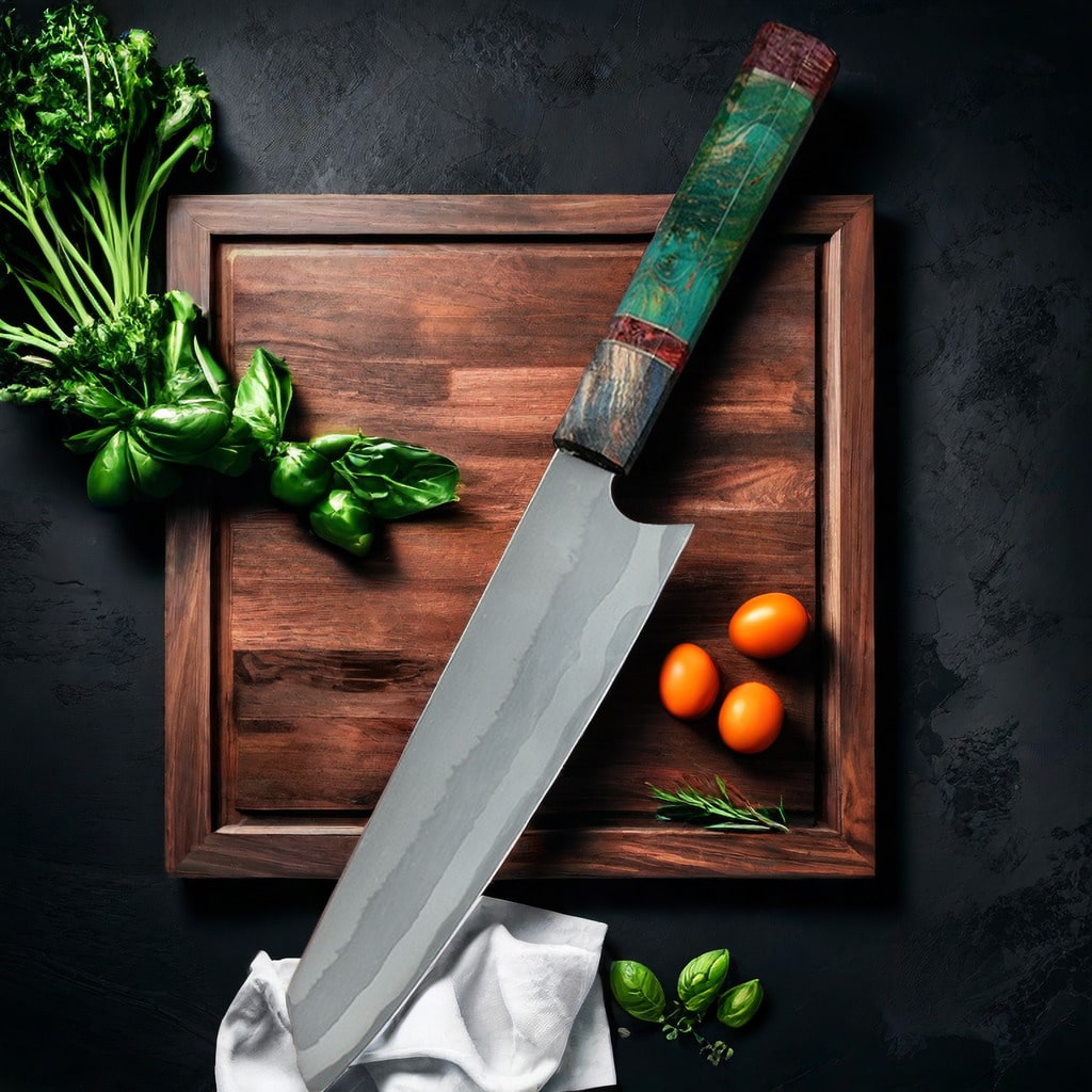 Couteau de chef japonais Kiritsuke - Manche en bois stabilisé