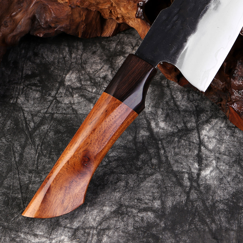 Couteau japonais Gyuto forgé à la main en acier Damas - Manche en bois de buis et ébène