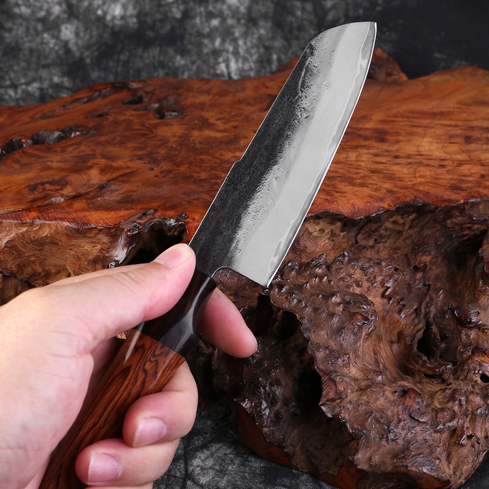 Set de Six couteaux japonais forgés à la main en acier Damas - Manche en bois de buis et ébène