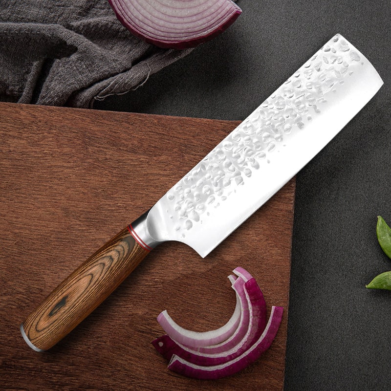 Couteau japonais Nakiri en acier Damas - Manche en bois de wengé