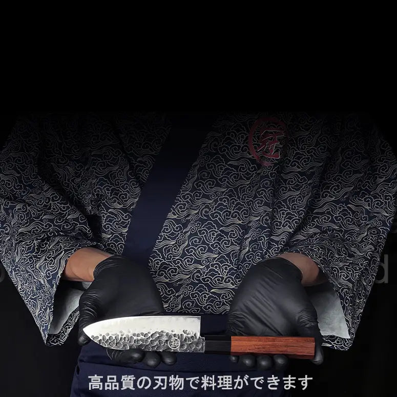 Couteau japonais Santoku en acier Damas forgé à la main - Manche en bois Mkuruti et ébène