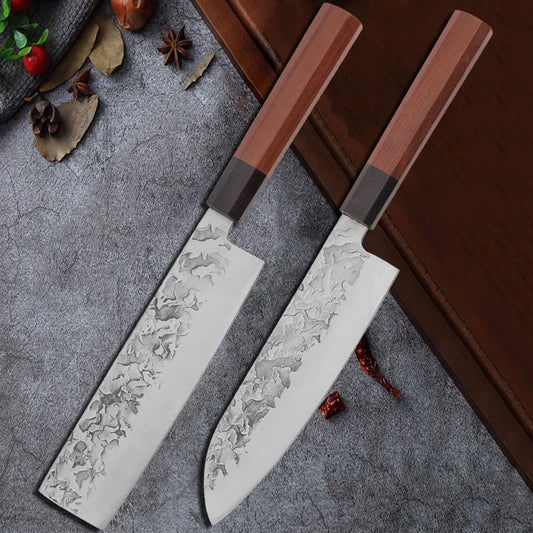 Set de deux Couteaux Japonais Santoku, Nakiri en Acier Damas - Collection Takedo