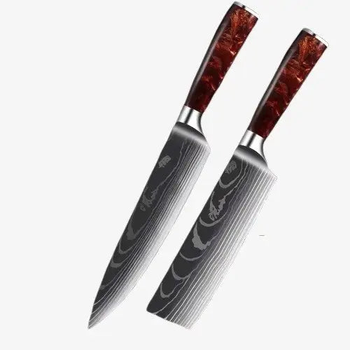 Set de deux Couteaux  Japonais Gyuto, Nakiri en Acier Damas - Chef Takumi - Ruby Wood