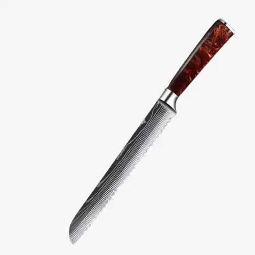 Couteau Japonais A Pain en Acier Damas - Chef Takumi - Ruby Wood