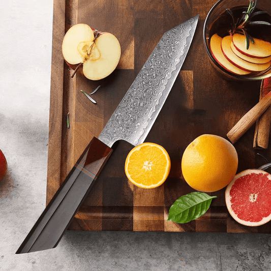 Couteau Japonais Petty en Acier Damas - Manche en bois d'ébène et santal rouge