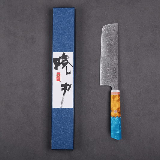 Couteau japonais Nakiri forgé à la main en acier Damas - Manche en bois stabilisé