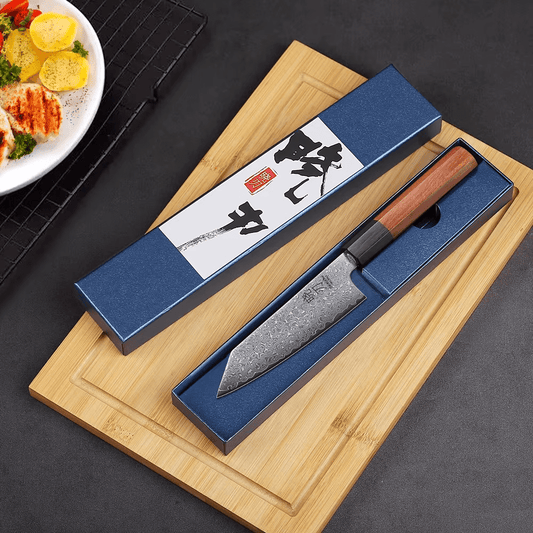 Couteau Japonais Petty en Acier Damas - Manche en bois de rose et ébène