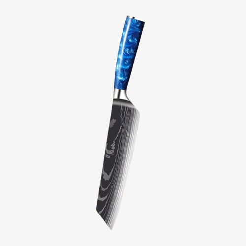 Set de Dix Couteaux Japonais en Acier Damas - Chef Takumi - Ice Blue