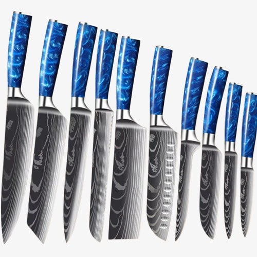 Set de Dix Couteaux  Japonais  en Acier Damas - Chef Takumi - Ice Blue