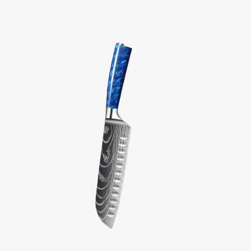 Set de Dix Couteaux Japonais en Acier Damas - Chef Takumi - Ice Blue