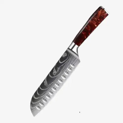 Couteau  Japonais Santoku en Acier Damas - Chef Takumi - Ruby Wood