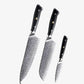 Set de Trois Couteaux  Japonais Gyuto, Santoku, Petty en Acier Damas - Collection Yukimuri