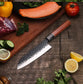 Set de trois couteaux japonais Santoku, Nakiri et Gyuto en acier damas