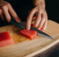 Set de trois couteaux japonais Santoku, Nakiri et Gyuto en acier damas