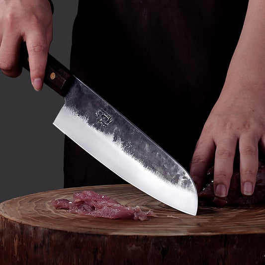 Couteau japonais Santoku en acier Damas- Manche en bois d'ébène