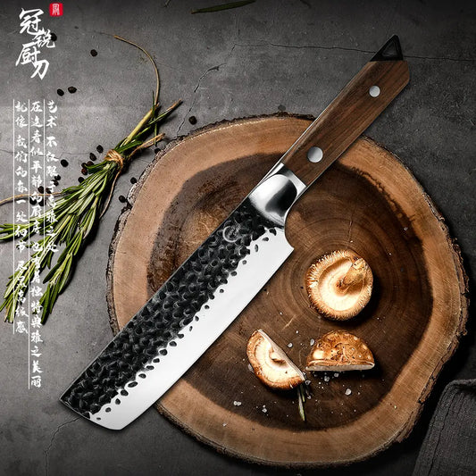 Couteau japonais Nakiri en acier Damas - Manche en bois d'ébène