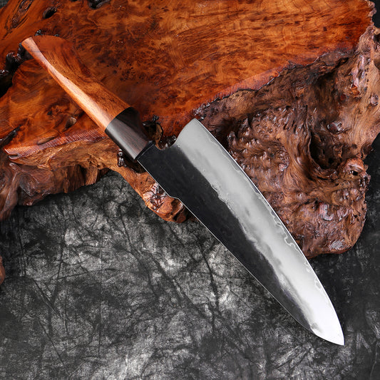 Couteau japonais  Gyuto forgé à la main en acier Damas - Manche en bois de buis et ébène