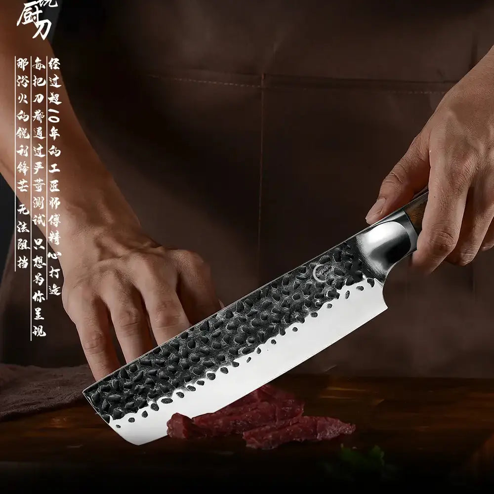 Couteau japonais Nakiri en acier Damas - Manche en bois d'ébène