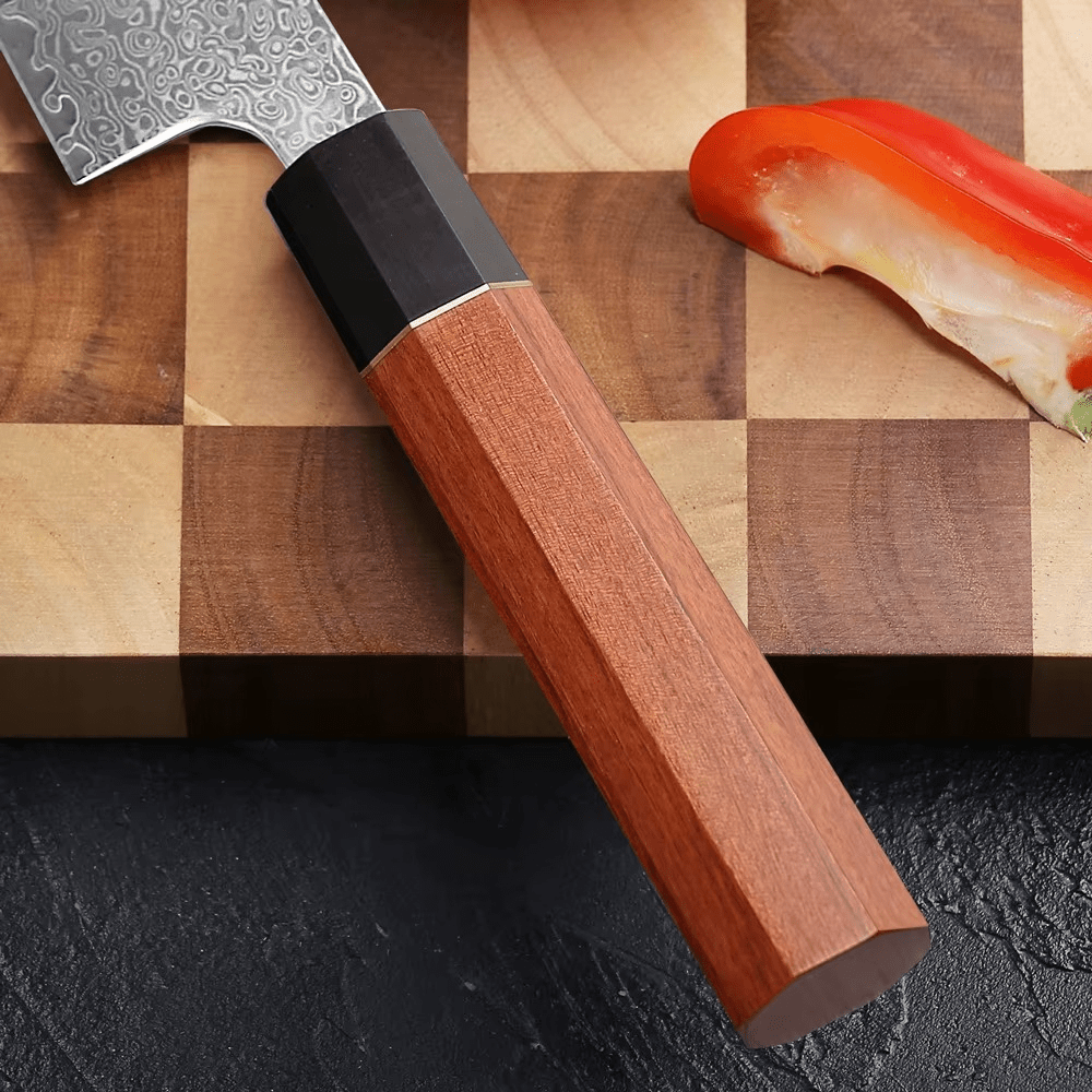 Couteau japonais Nakiri forgé à la main en acier Damas - Manche en bois de rose et ébène