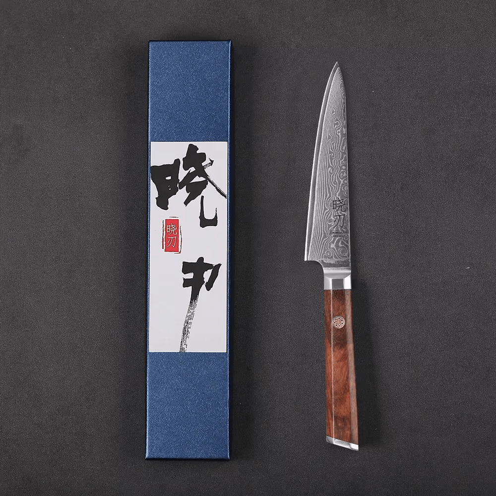Couteau  Japonais Petty en Acier Damas - Manche en bois de rose