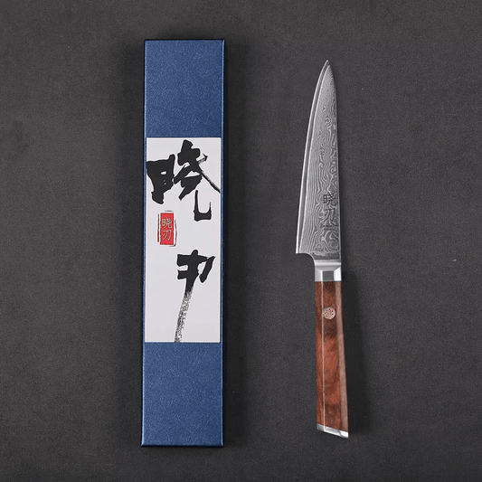 Couteau  Japonais Petty en Acier Damas - Manche en bois de rose
