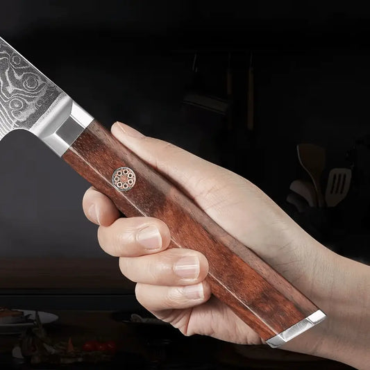 Couteau  Japonais Petty en Acier Damas - Manche en bois de rose