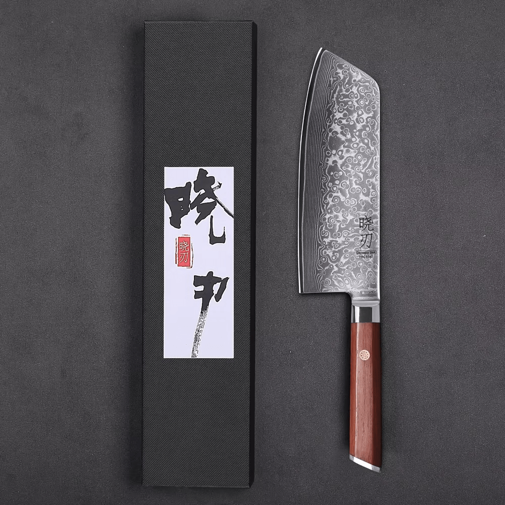 Couteau japonais Couperet en acier Damas  - Manche en bois de rose