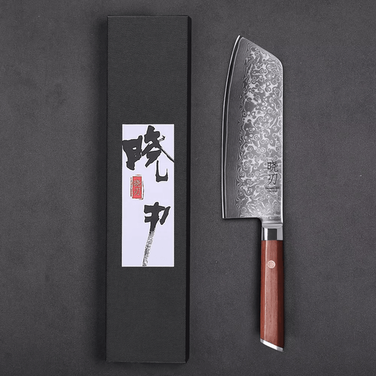 Couteau japonais Couperet en acier Damas  - Manche en bois de rose