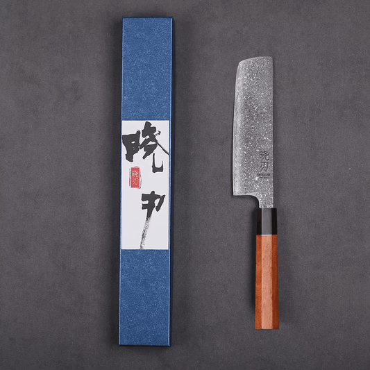 Couteau japonais Nakiri forgé à la main en acier Damas - Manche en bois de rose et ébène