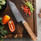 Couteau japonais Santoku en acier Damas - Manche en bois d'olivier