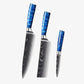 Set de Trois Couteaux  Japonais Gyuto, Nakiri, Petty en Acier Damas - Chef Takumi - Ice Blue