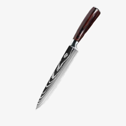 Set de Huit Couteaux  Japonais  en Acier Damas - Chef Takumi - Natural Teak