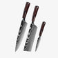 Set de Trois Couteaux  Japonais Gyuto, Nakiri, Petty en Acier Damas - Chef Takumi - Natural Teak