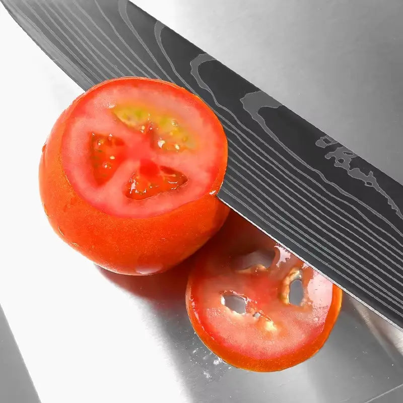 Couteau  Japonais Santoku en Acier Damas - Chef Takumi - Ruby Wood