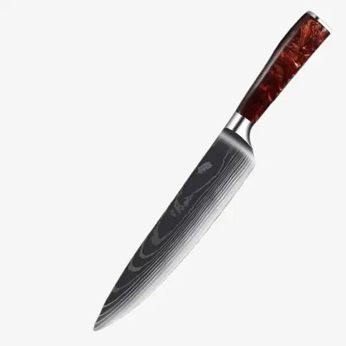 Set de Trois Couteaux  Japonais Gyuto, Santoku, Petty en Acier Damas - Chef Takumi - Ruby Wood