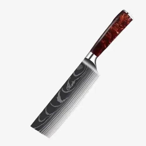 Couteau  Japonais Nakiri en Acier Damas - Chef Takumi - Ruby Wood