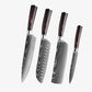 Set de Quatre Couteaux  Japonais Gyuto, Nakiri, Santoku, Utilitaire, en Acier Damas - Chef Takumi - Natural Teak