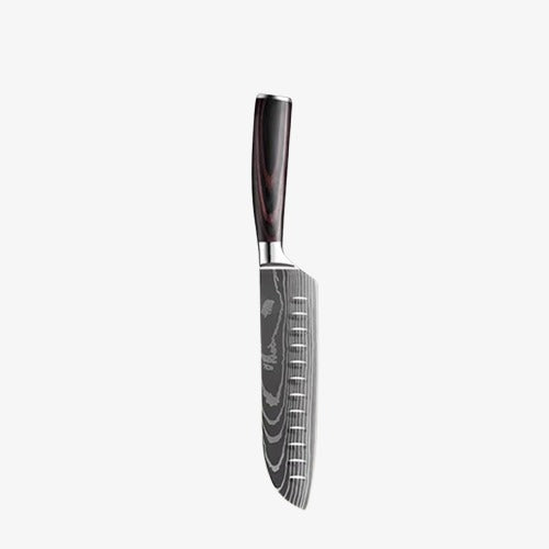 Set de Trois Couteaux  Japonais Nakiri, Santoku, à Désosser en Acier Damas - Chef Takumi - Natural Teak