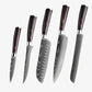 Set de Cinq Couteaux  Japonais Gyuto, Santoku, Petty,  à désosser et à pain, en Acier Damas - Chef Takumi - Natural Teak