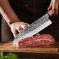 Couteau japonais Santoku en acier Damas - Manche en bois d'olivier