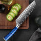 Couteau japonais Santoku en acier damas - Manche en bois stabilisé