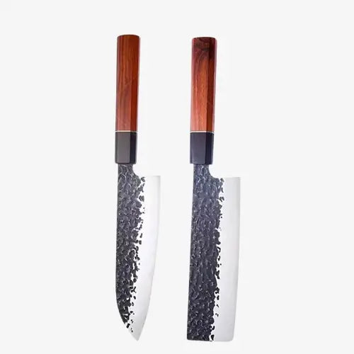 Set de deux Couteaux  Japonais Santoku, Nakiri en Acier Damas - Collection Yasuko
